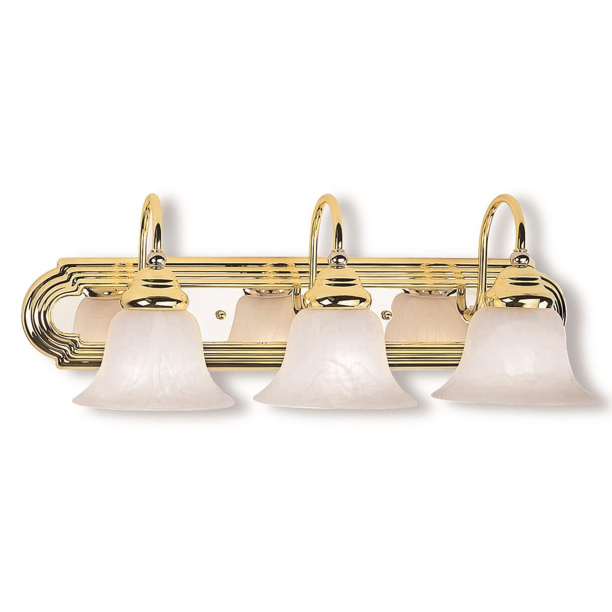 Shown in Polished Brass-Chrome finish and White Alabaster glass